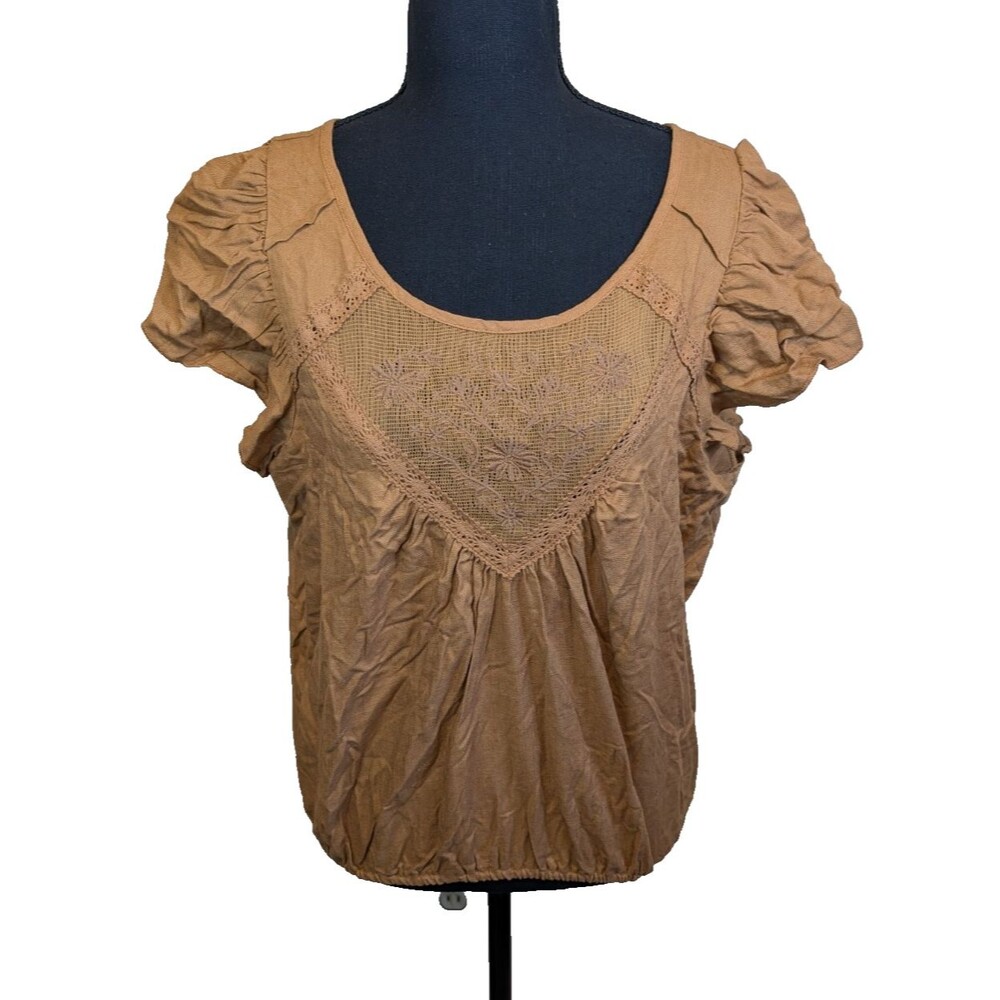 Love On A Hanger Top Mesh Flutter Sleeve Tie Back Embroidered Boho Size Medium